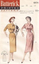 6874 BUTTERICK 1950S SLIM SLICK FLANGE DRESS PATTERN 18 36 INCH BUST